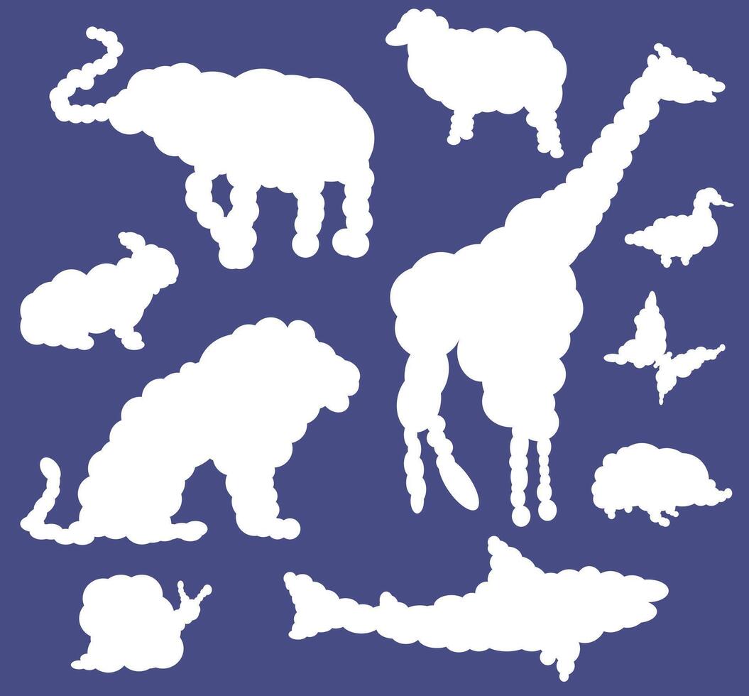 clouds in the form of animals. Cartoon drawn on a blue background. vector