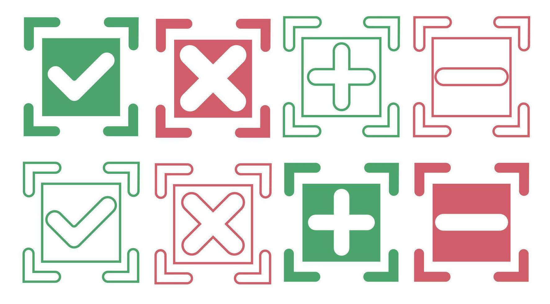 Set the check and cross, as well as plus and minus as a sign of confirmation or negation. vector