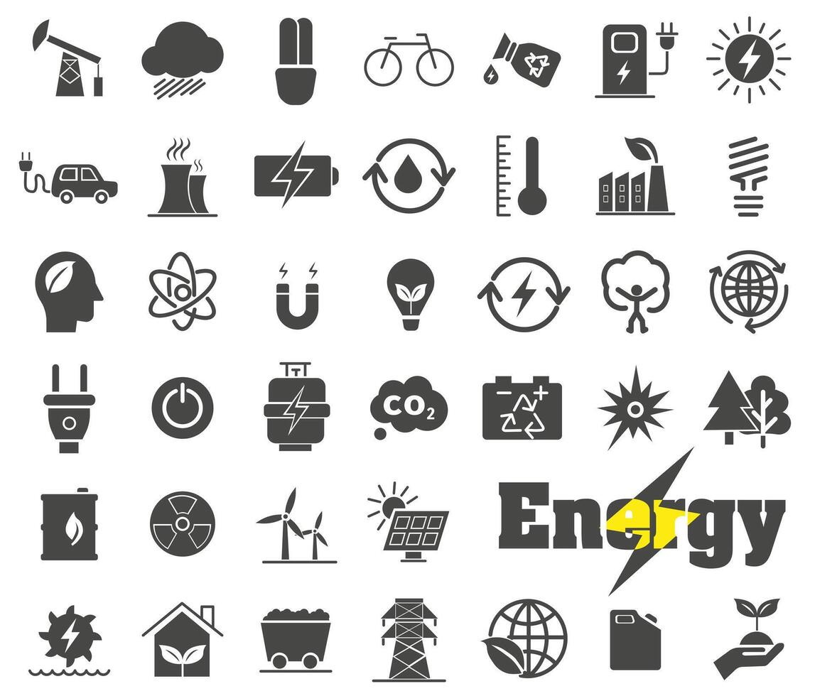 Energy sources. Set of icons of various energy sources. vector