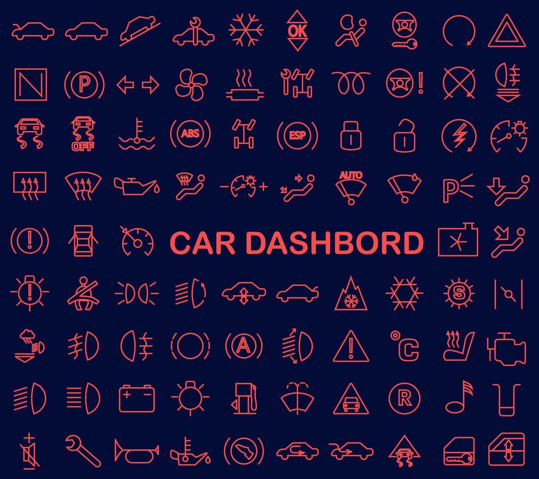 Car control panel interface. Automatic dashboard icon icons. vector