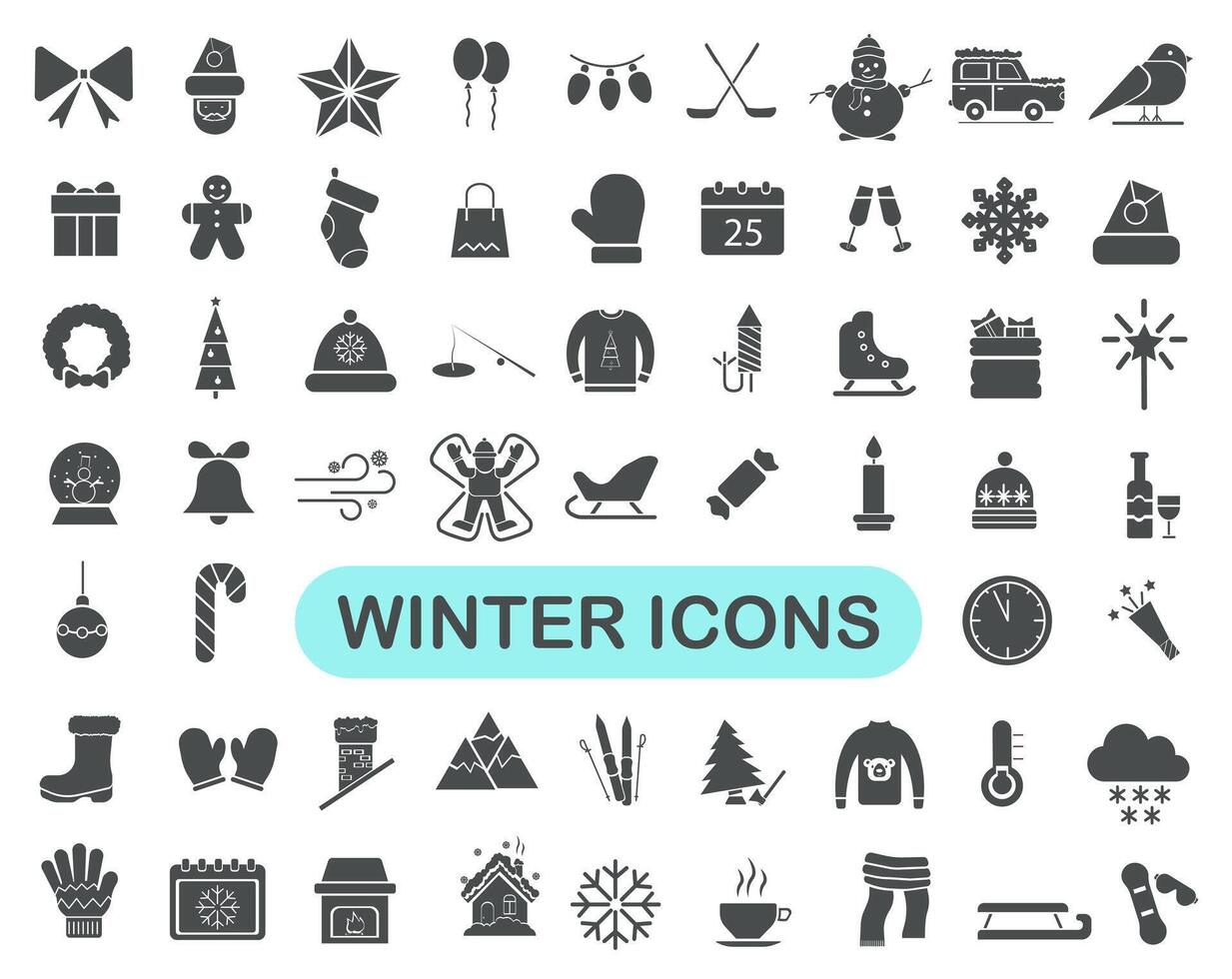 Christmas and New Year symbols icon set. Winter icons on white background. vector