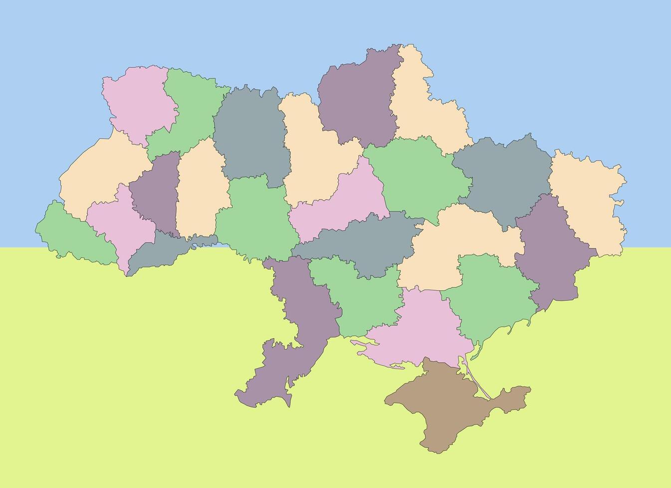The map of Ukraine is divided by regions. Isolated illustration of Ukrainian country map. graphics. vector