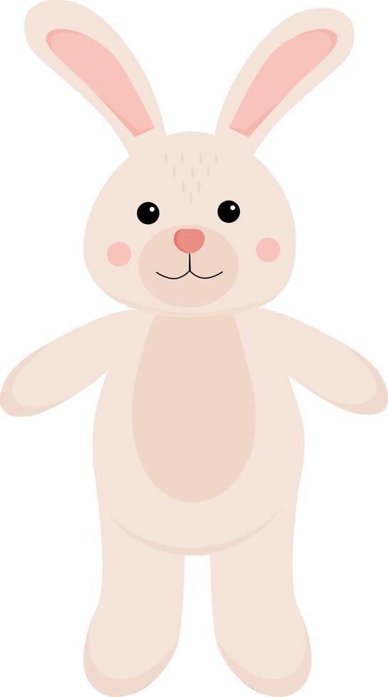 Flat cartoon illustration of a cute plush hare or rabbit. A funny children's toy. Design isolated on a white background. vector