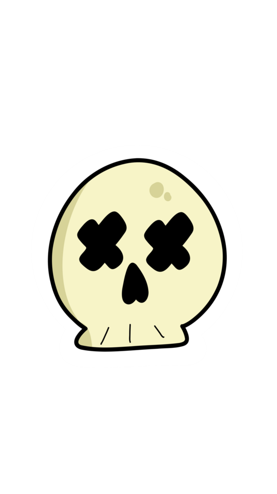 A Cartoon Skull With Crossed Eyes on a Transparent Background png