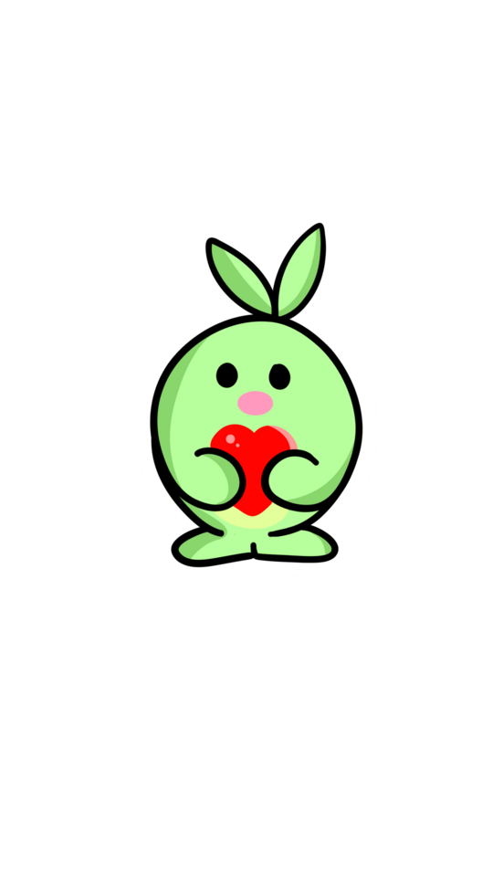A Cartoon Green Apple With a Red Heart png