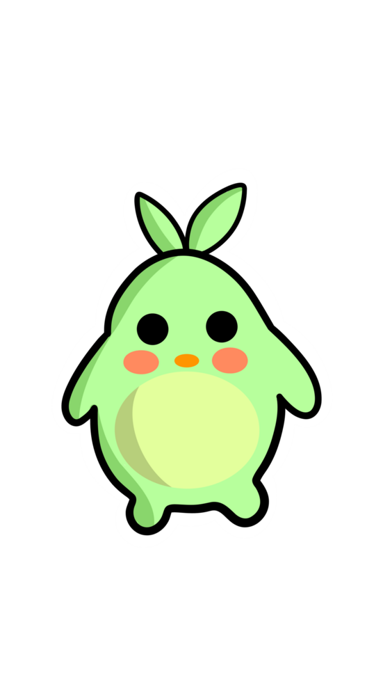 A Green Cartoon Character with a Leaf on its Head png