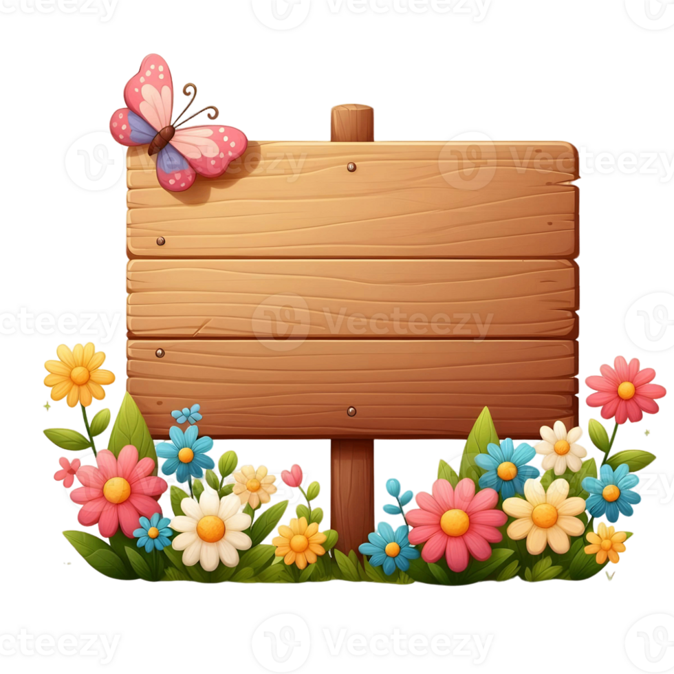 flower Wood Sign Board isolated background png