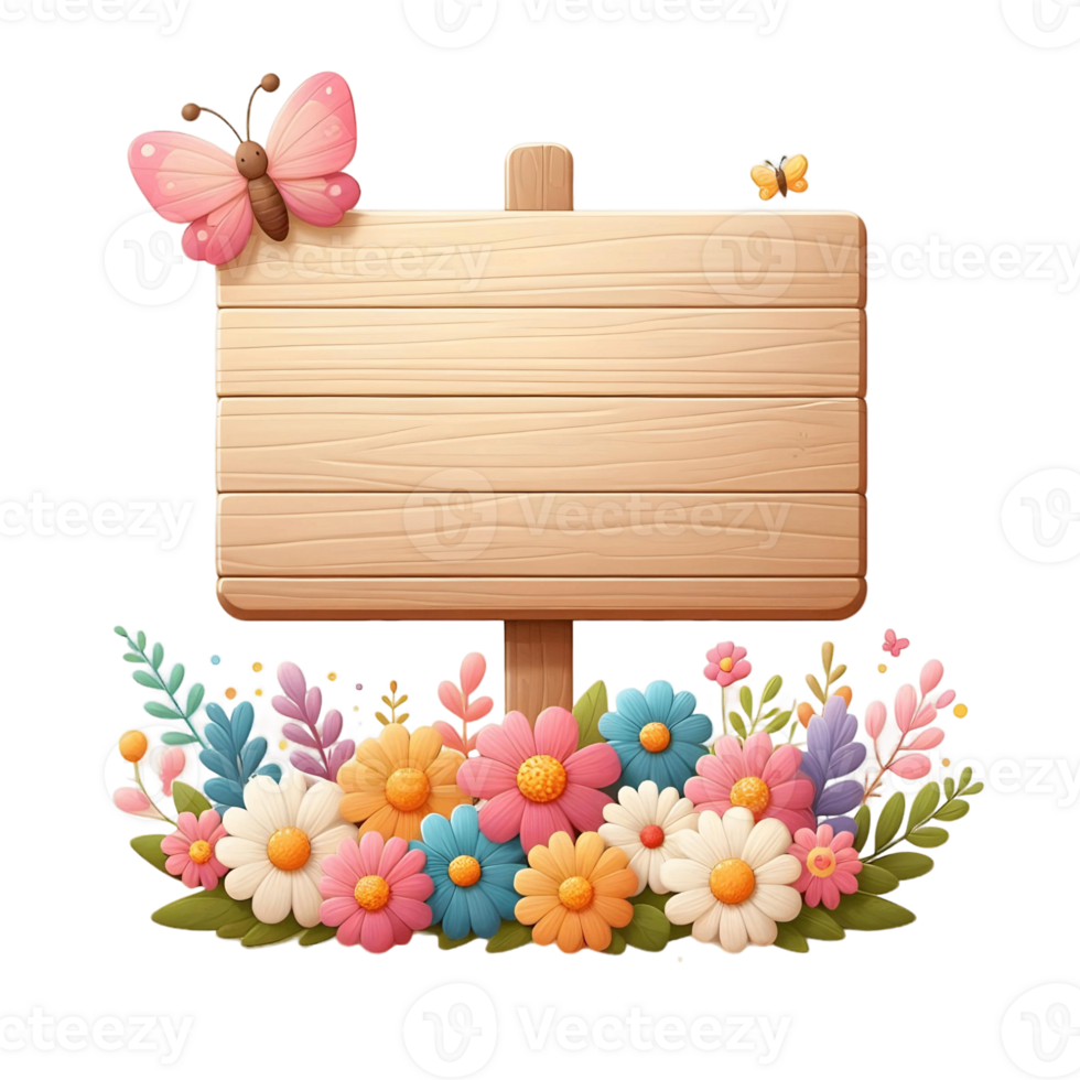 flower Wood Sign Board isolated background png