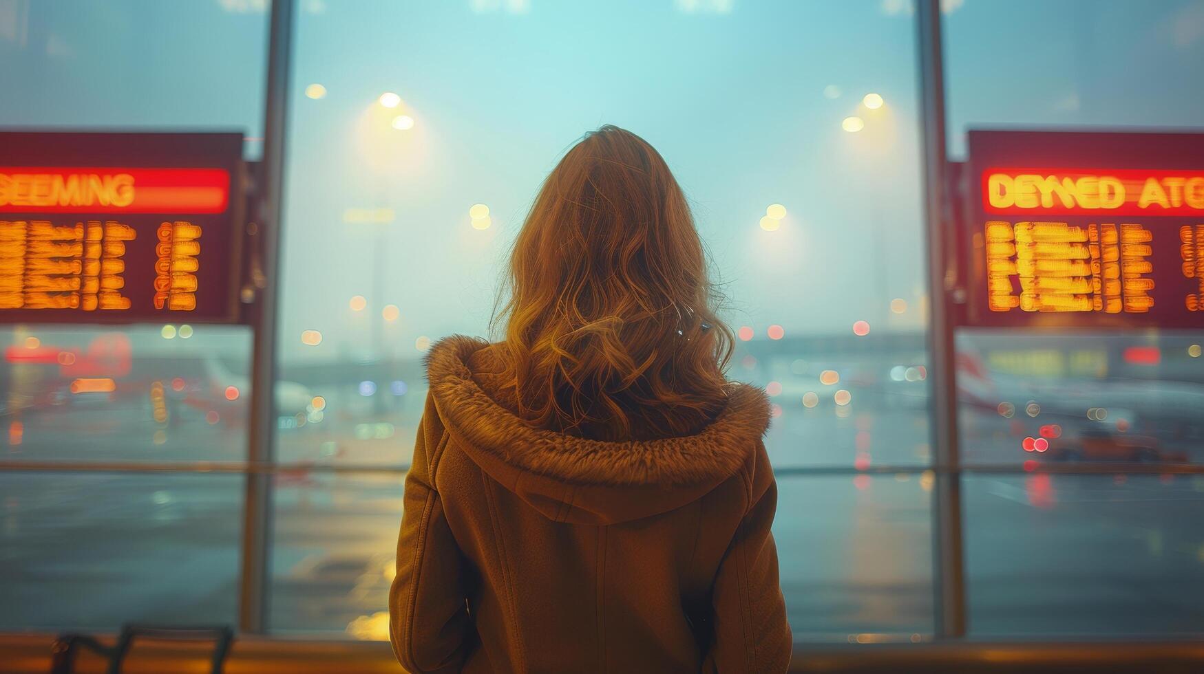 Woman Standing in Front of Airport Terminal 46859776 Stock Photo