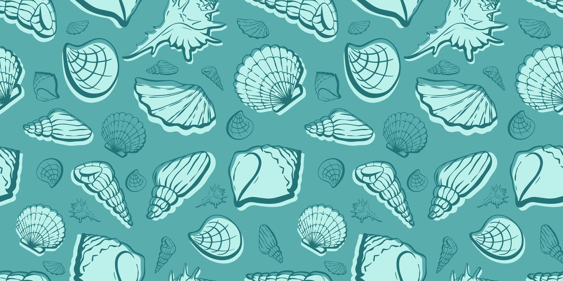 Seamless underwater sea world pattern with shells and bubbles. Clam loopable pattern can be used for wrapping paper, fabric, textile, print, background, borders, templates, cards, social media and web vector
