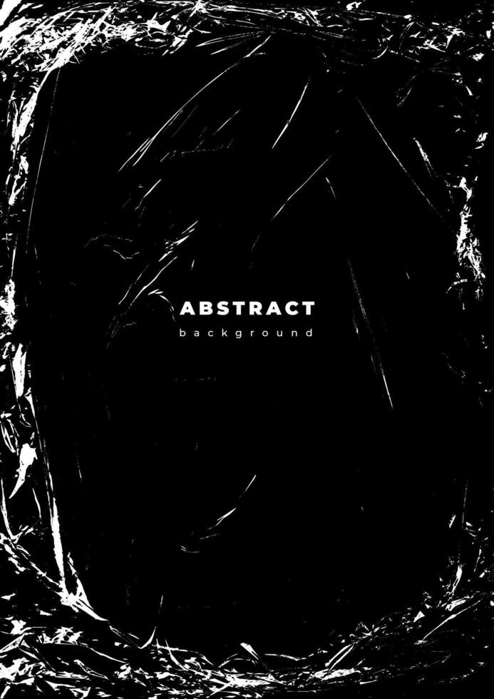 Polyethylene texture. Grunge effect. Transparent stretched cling film. Overlay grunge texture. Black and white background. Crumpled warp plastic. Defect, scuff template. Wrinkled packaging vector