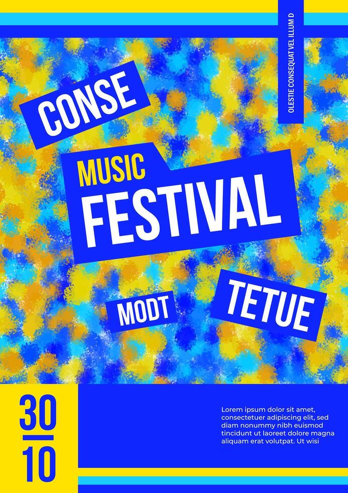 Music fest poster template with hand drawn pattern. Banner with abstract pattern with with colorful dots. Van Gogh style brush strokes texture. Festival placard with typography vector