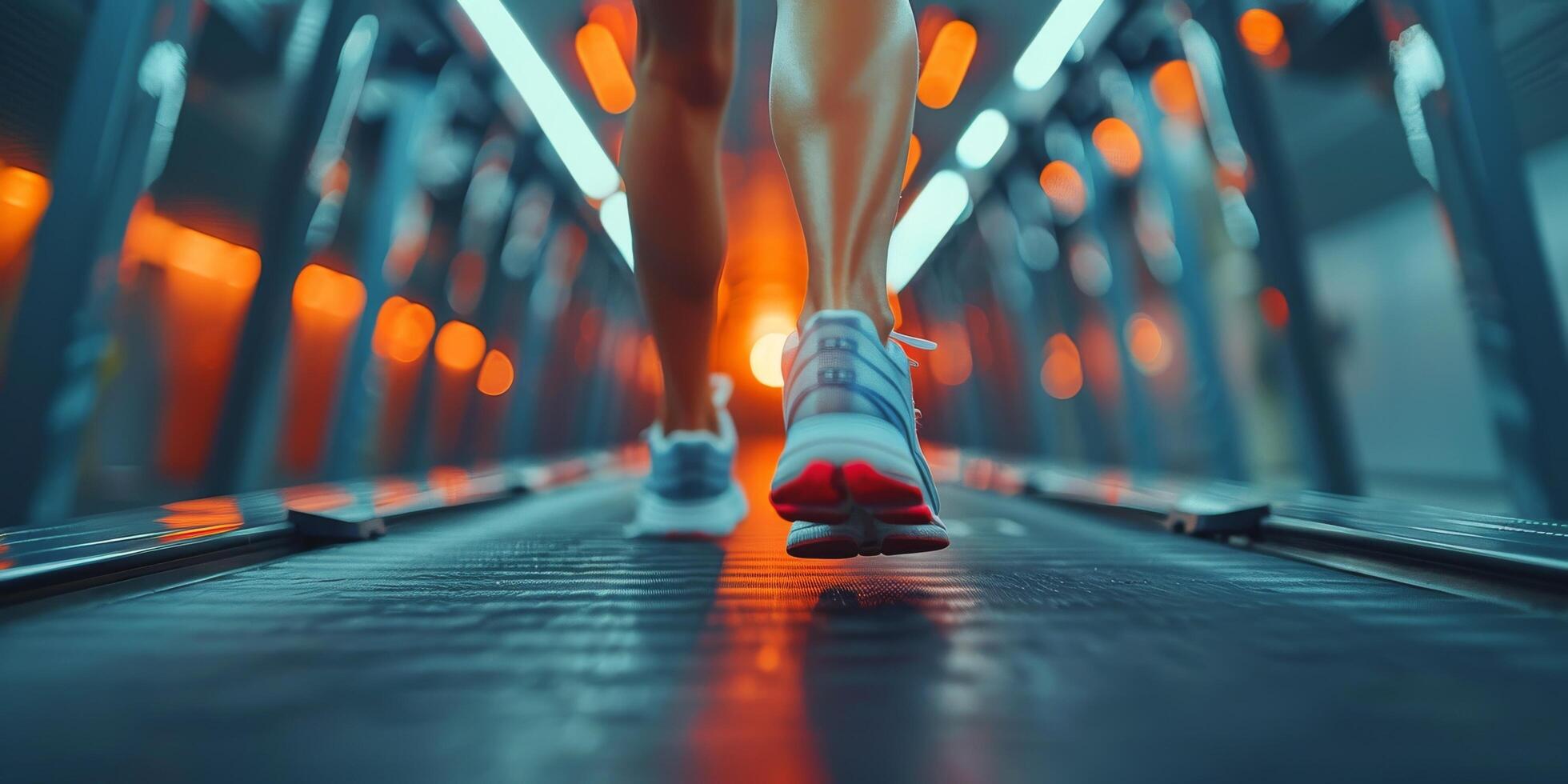 Close Up of Person Running on a Treadmill photo