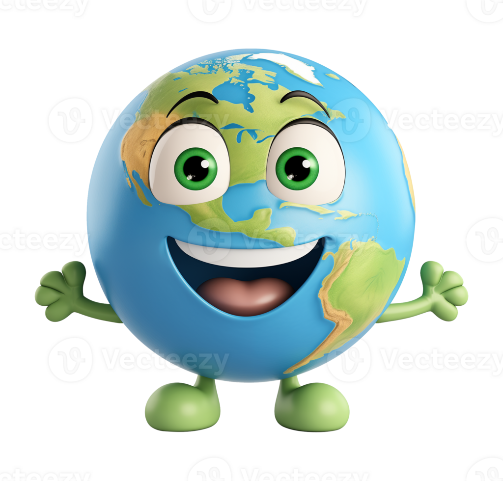 Happy Earth Cartoon Character 3D Style Isolated on Transparent Background png