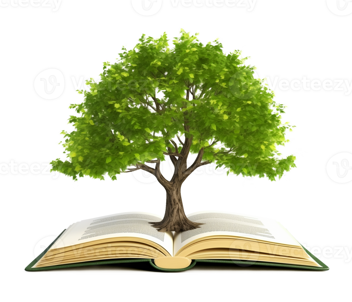 Open Book with Tree Isolated on Transparent Background png