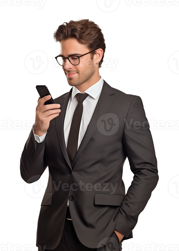 Businessman Using Smartphone Isolated on Transparent Background png