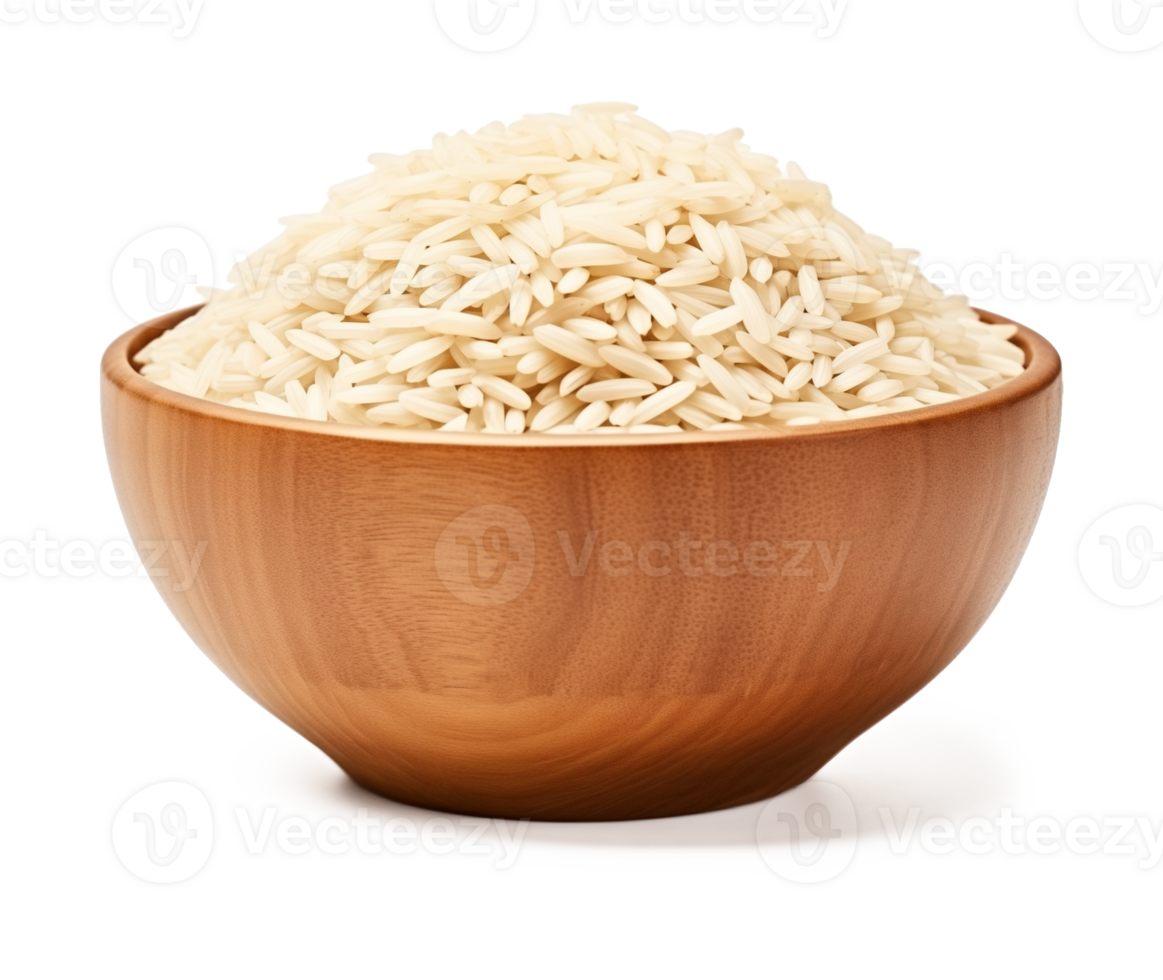 Rice Grain on Wooden Bowl Isolated on Transparent Background png