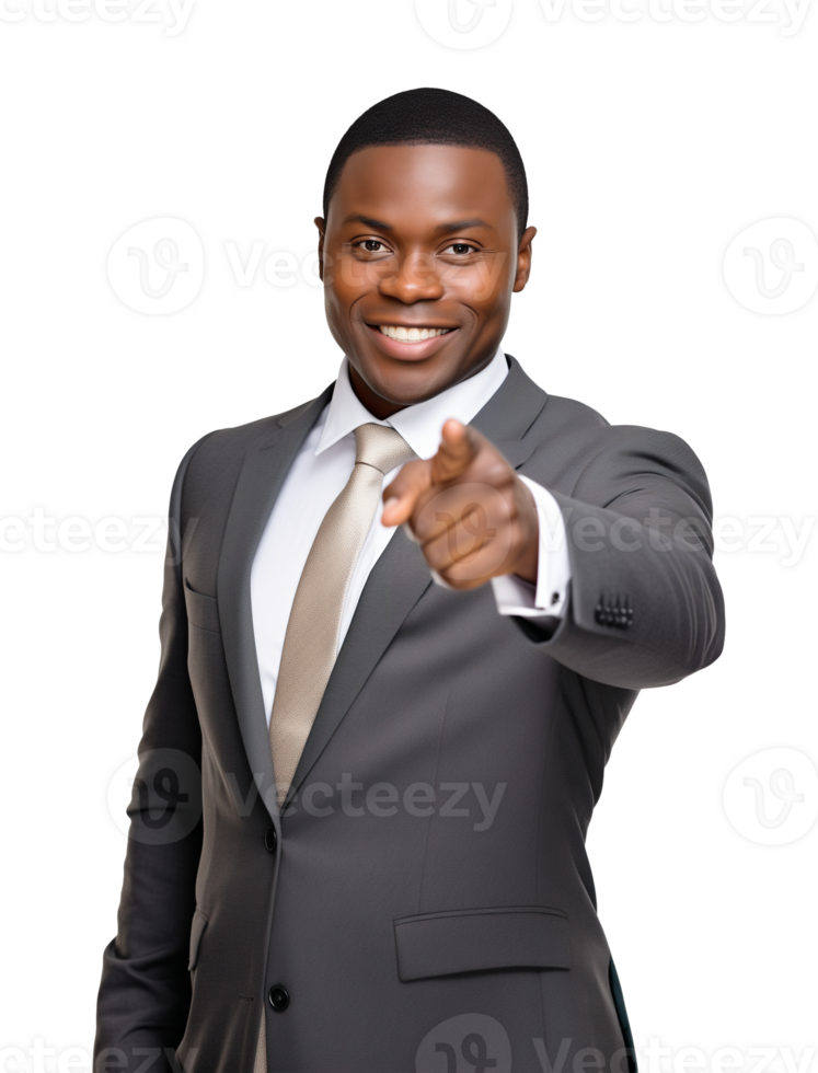 African American Businessman Pointing Forward Depicting We Want You Isolated on Transparent Background png