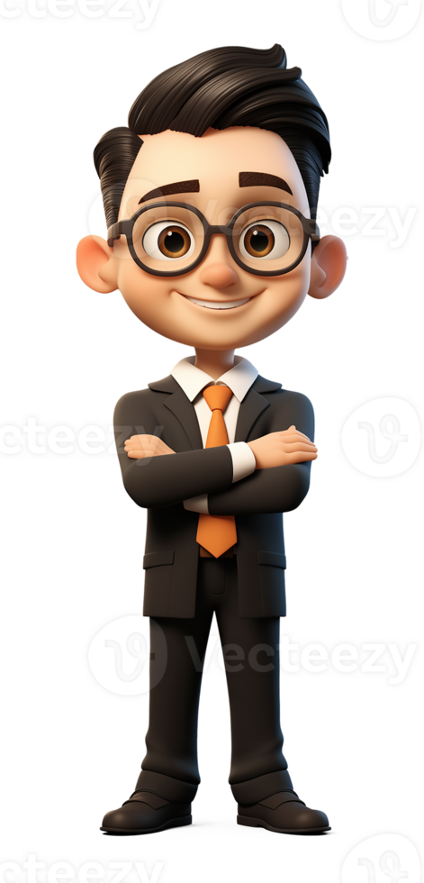 Businessman 3D Cartoon Character Set Isolated on Transparent Background png