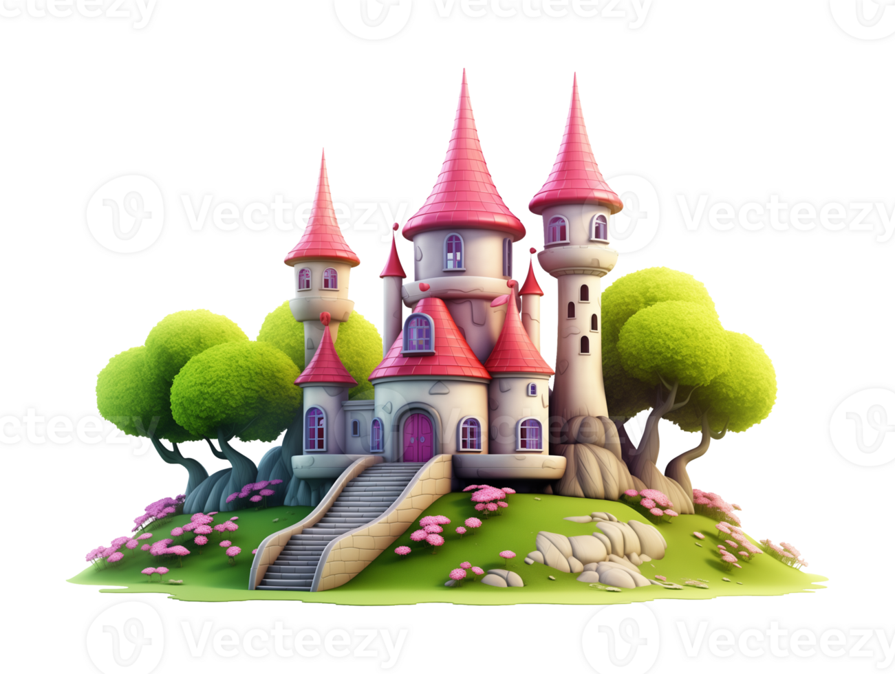 Fairy Tale Castle 3D Cartoon Style Isolated on Transparent Background png