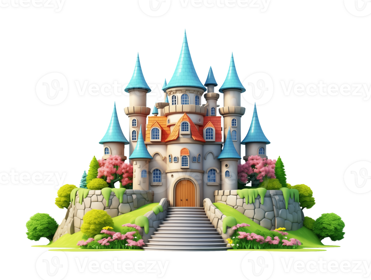 Fairy Tale Castle 3D Cartoon Style Isolated on Transparent Background png