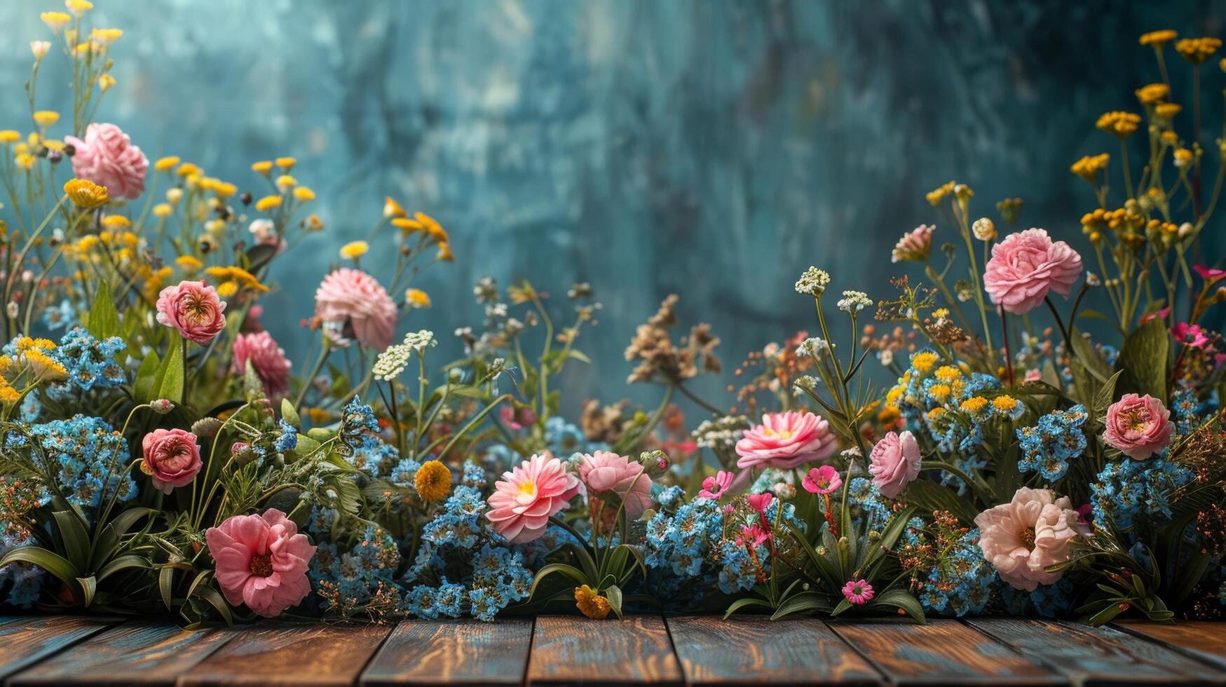 Wooden Table Covered With Pink Flowers photo