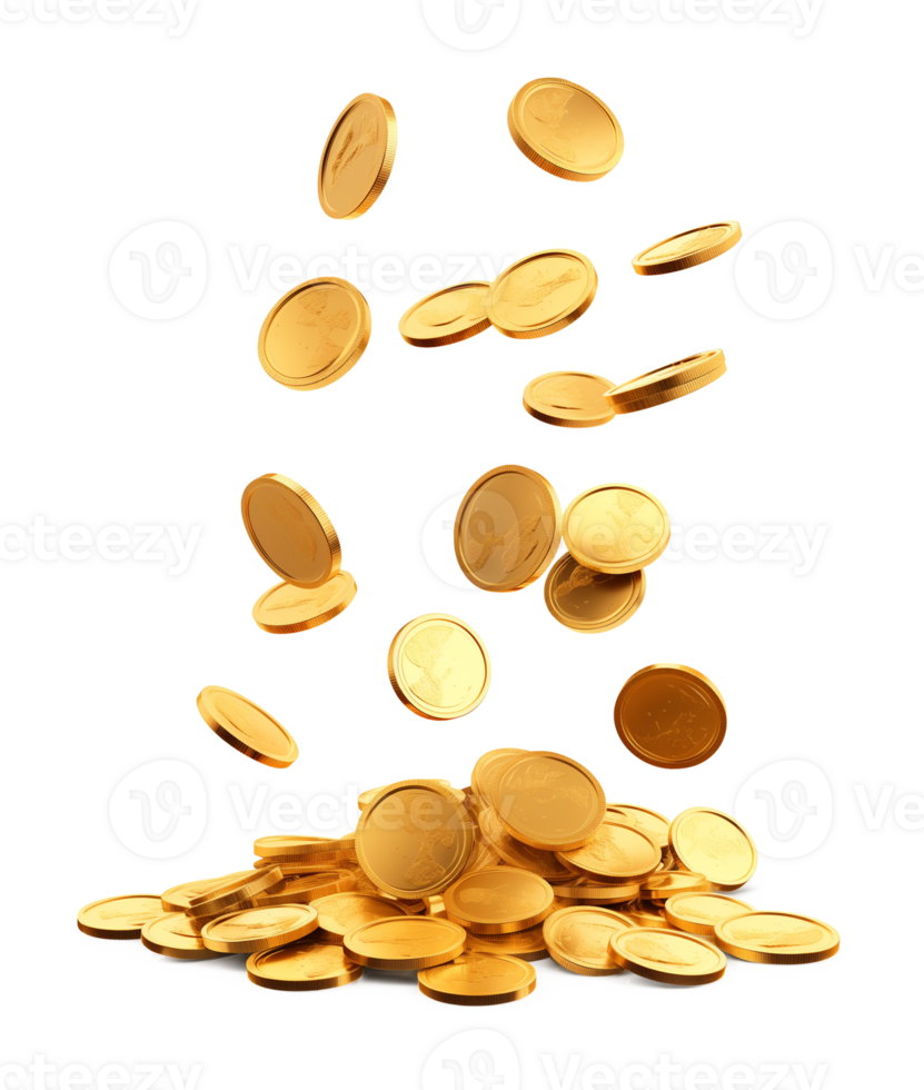 Falling Gold Coins on Pile Isolated on Transparent Background png