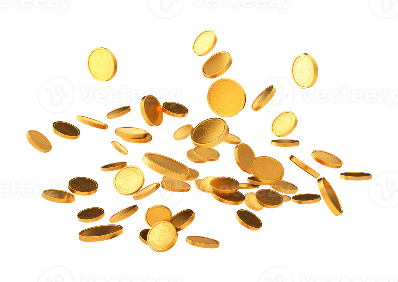 Gold Coins Falling Isolated on Transparent Background png