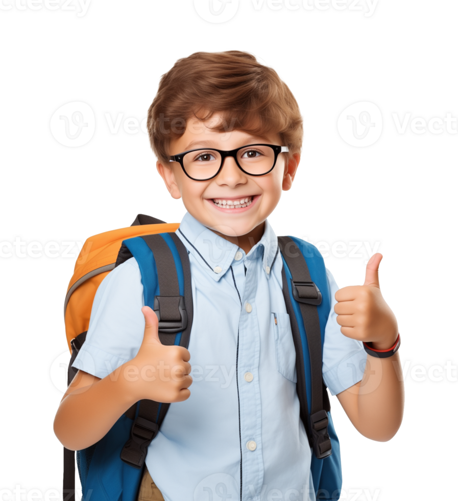 Happy Kid Student With Backpack Thumbs Up Isolated on Transparent Background png