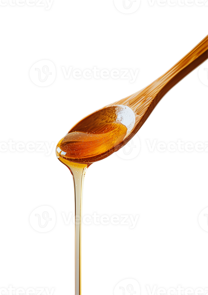 Pure Honey Drizzle from Wooden Spoon on isolated background png
