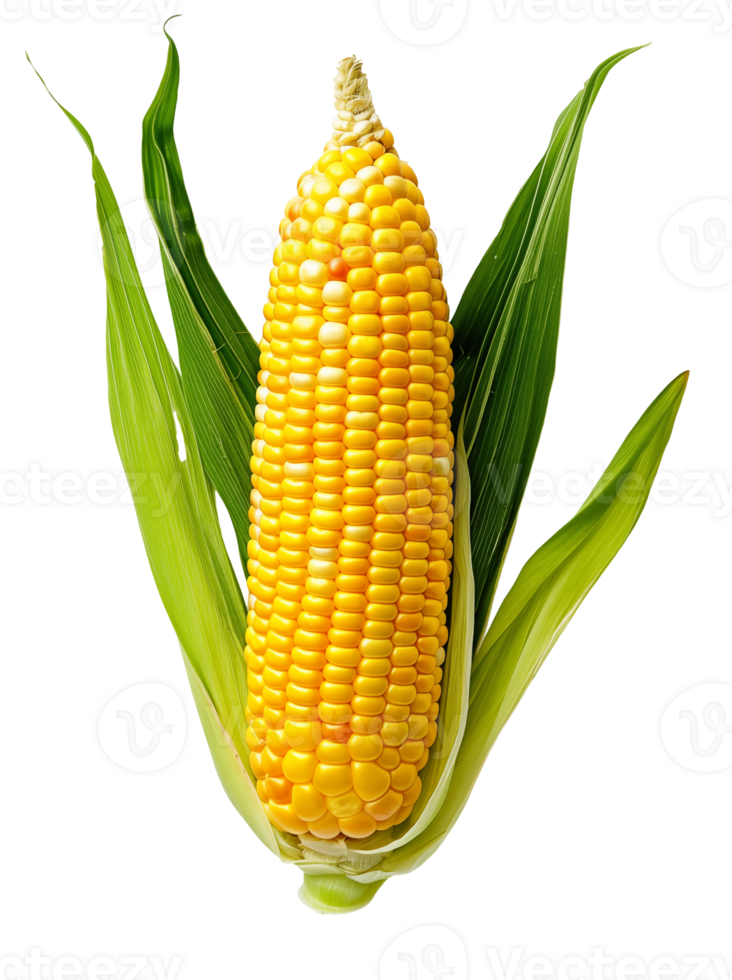 Fresh Yellow Corn with Green Leaves on isolated background png