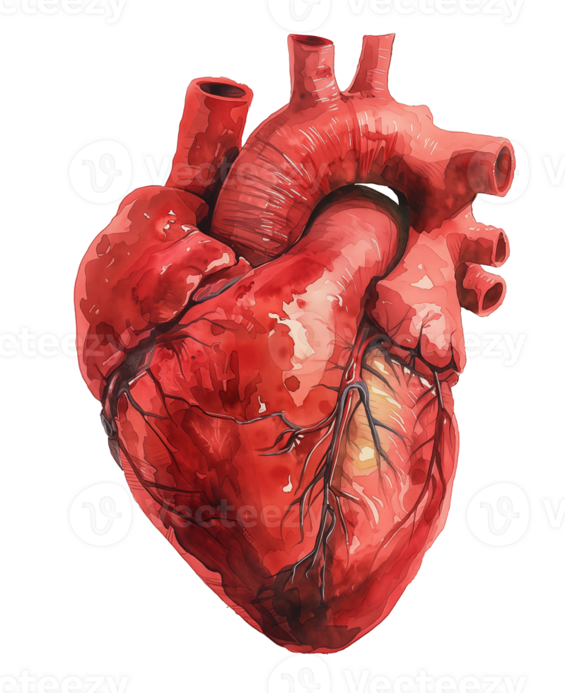 a watercolor human heart on isolated background png