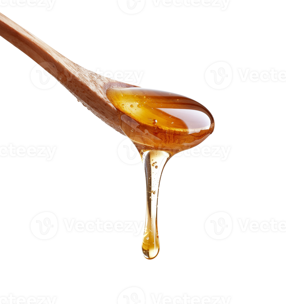 honey dripping from wooden spoon on isolated background png