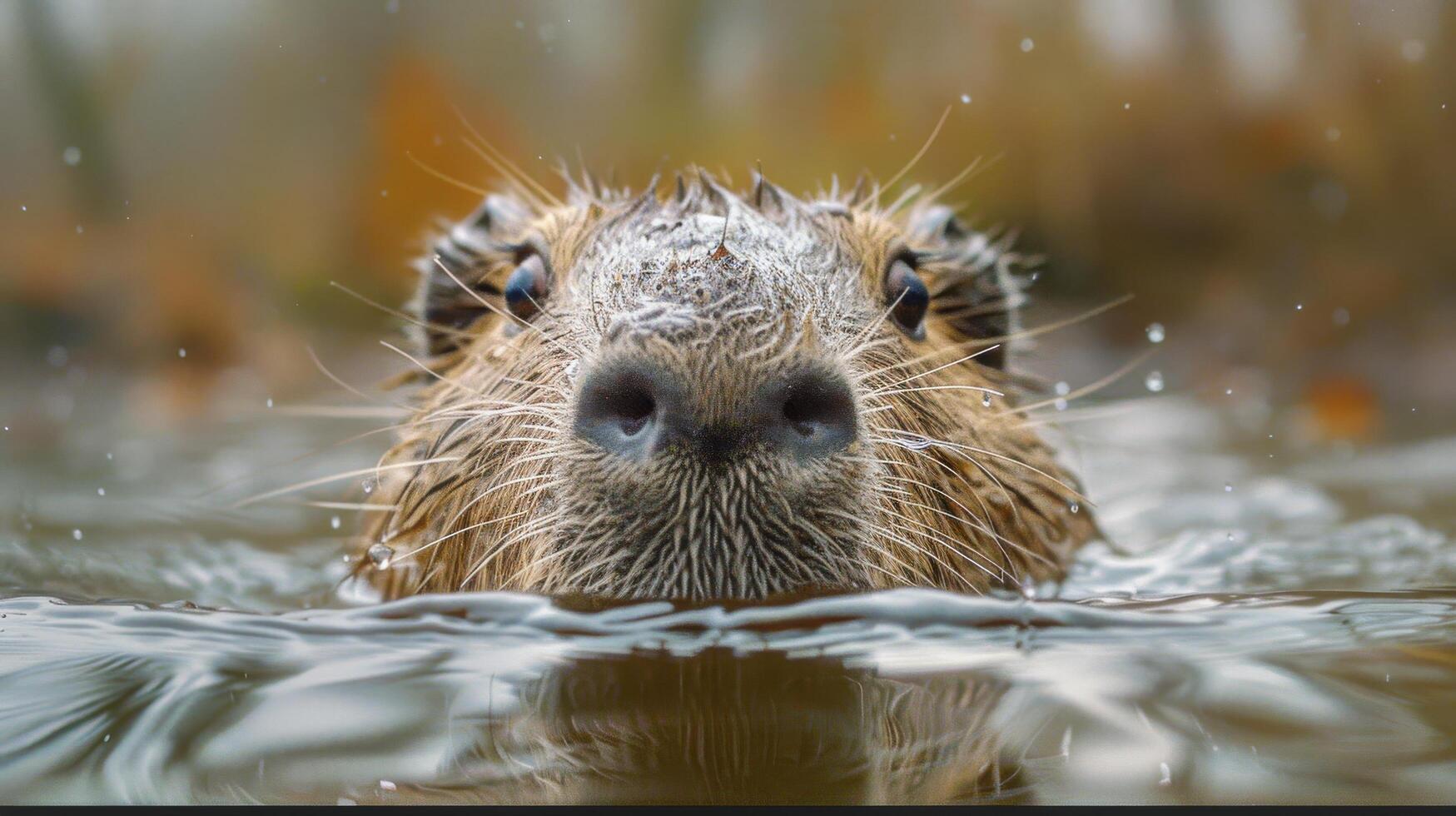 Close Up of a Beaver Swimming in a Body of Water photo