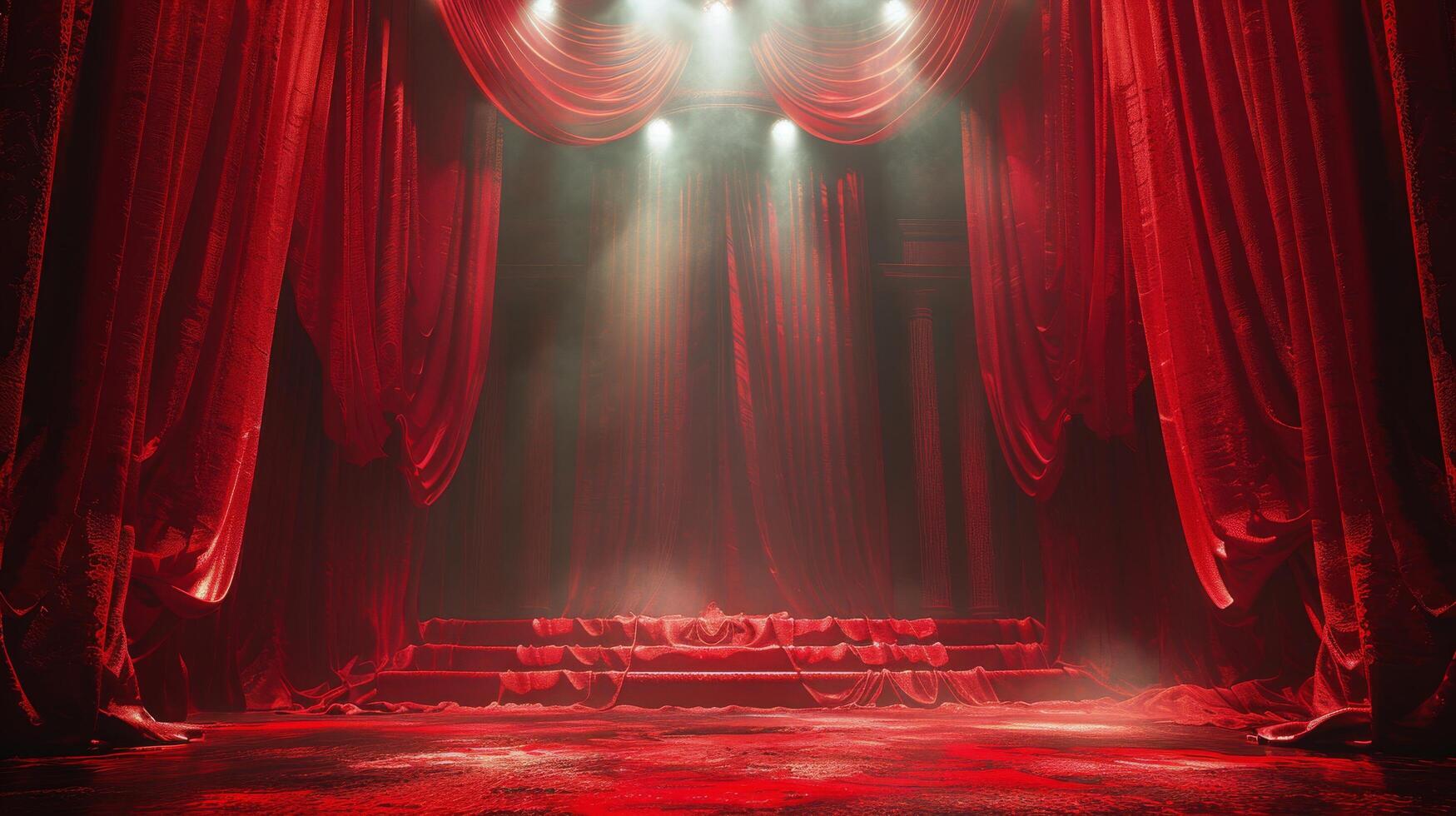 Stage Set With Red Curtains and Lights photo