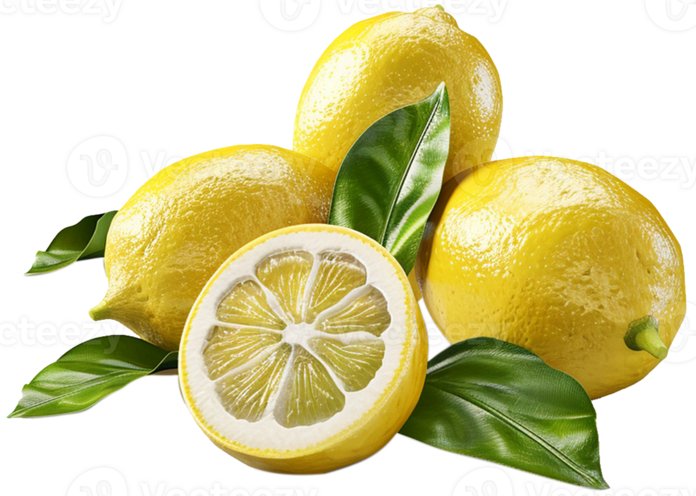 Lemons with a half cut isolated on a transparent background png