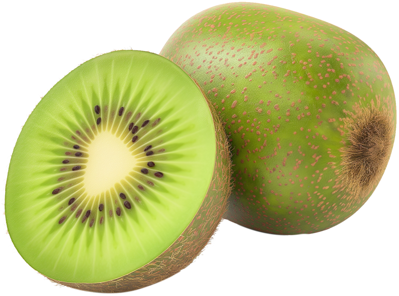 A whole with a half cut Kiwi Isolated on a Transparent Background png