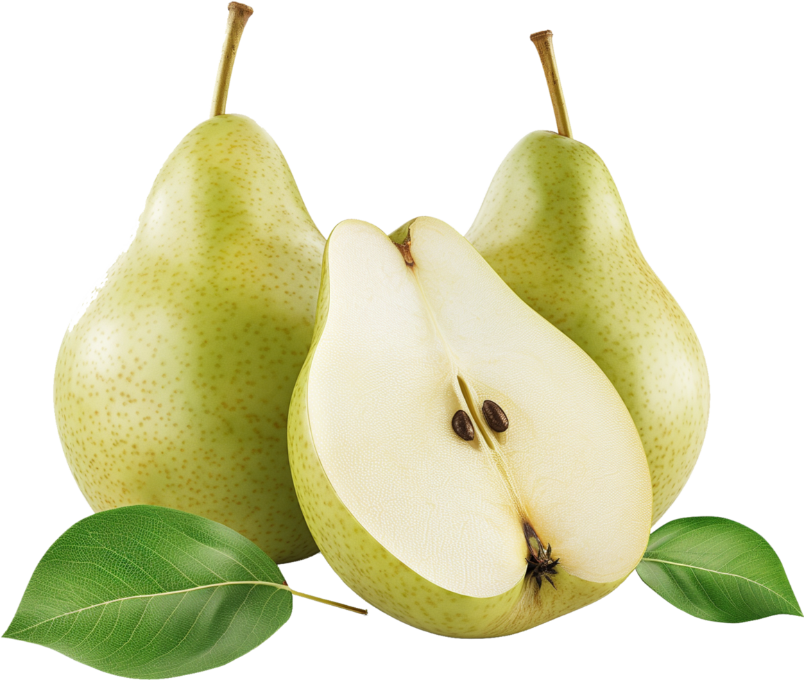 A fresh Pear with a half cut pear isolated on a Transparent Background png