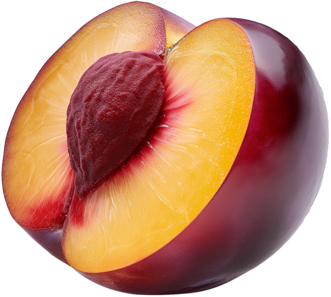 A half cut plum Isolated on a Transparent Background png