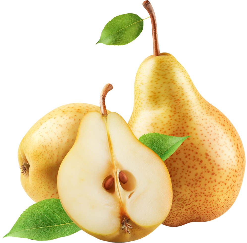 A fresh Pear with a half cut pear isolated on a Transparent Background png