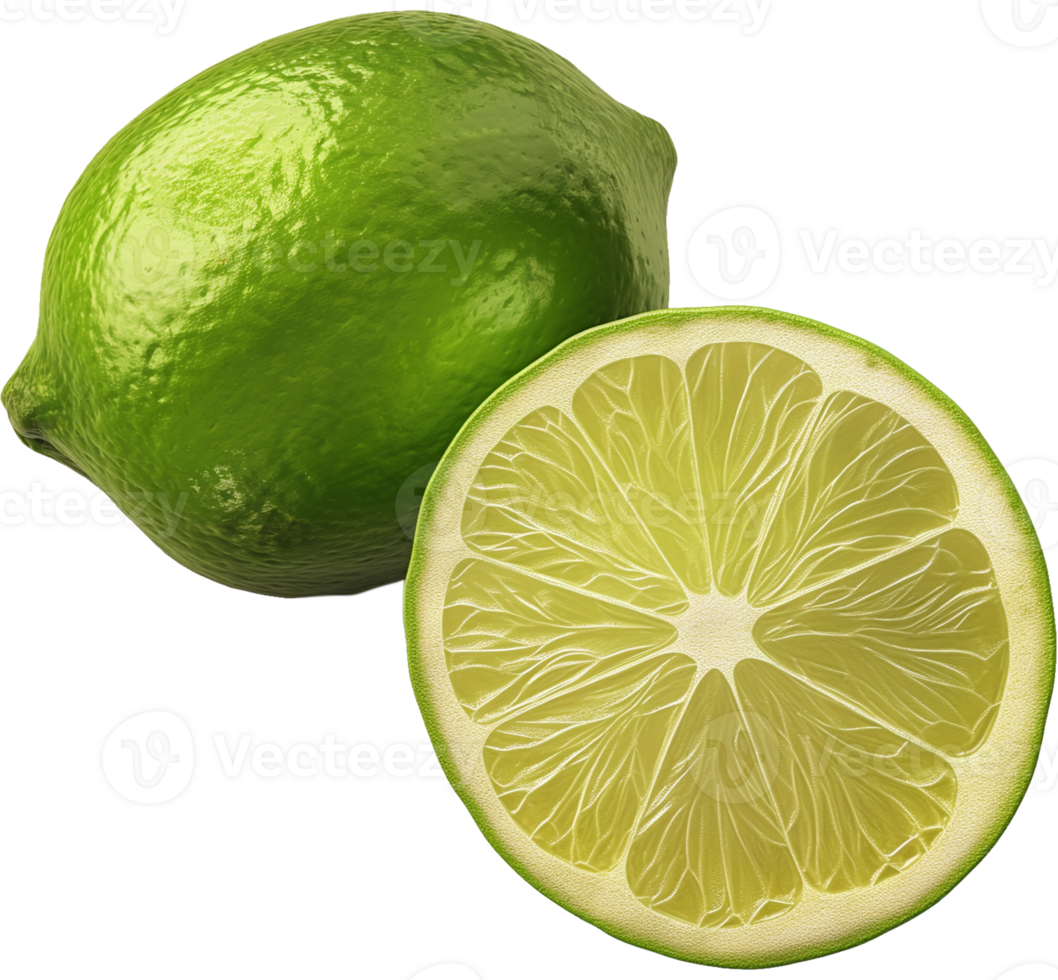 A whole Lemon with a half cut isolated on a transparent background png