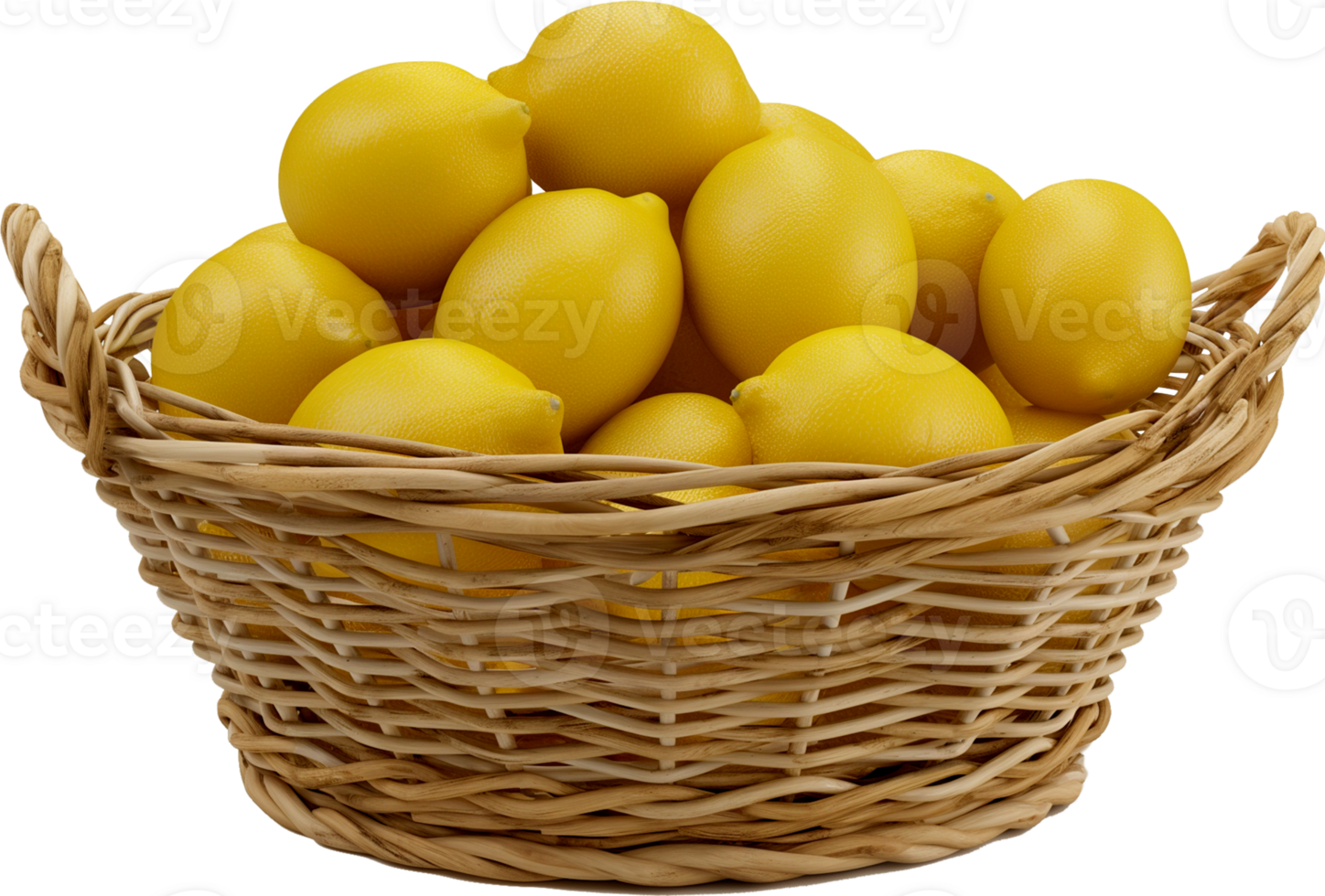 Bunch of lemons in a basket isolated on a transparent background png