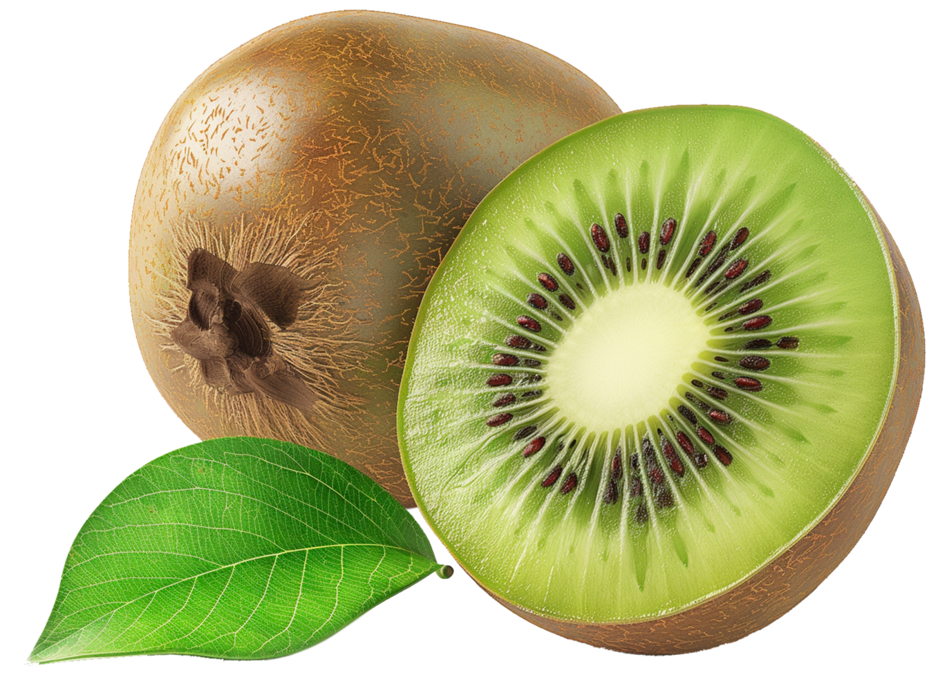 A whole with a half cut Kiwi Isolated on a Transparent Background png