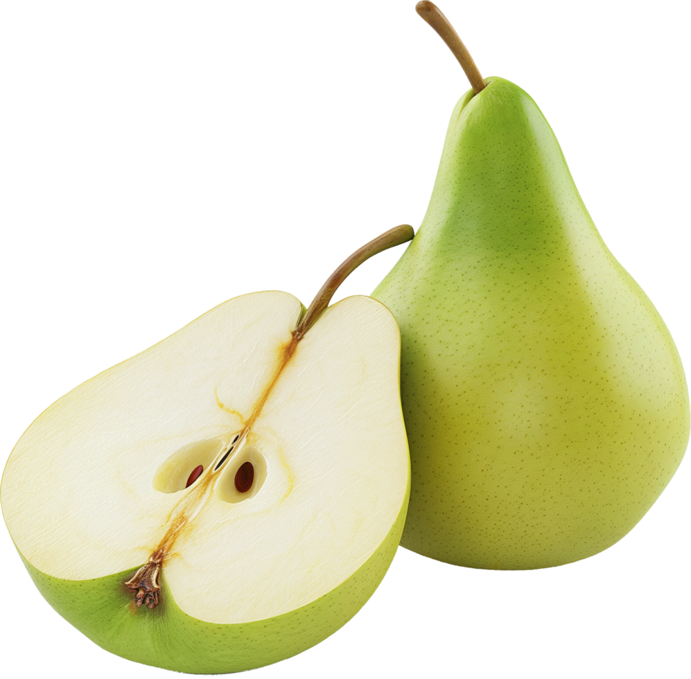 A fresh Pear with a half cut pear isolated on a Transparent Background png