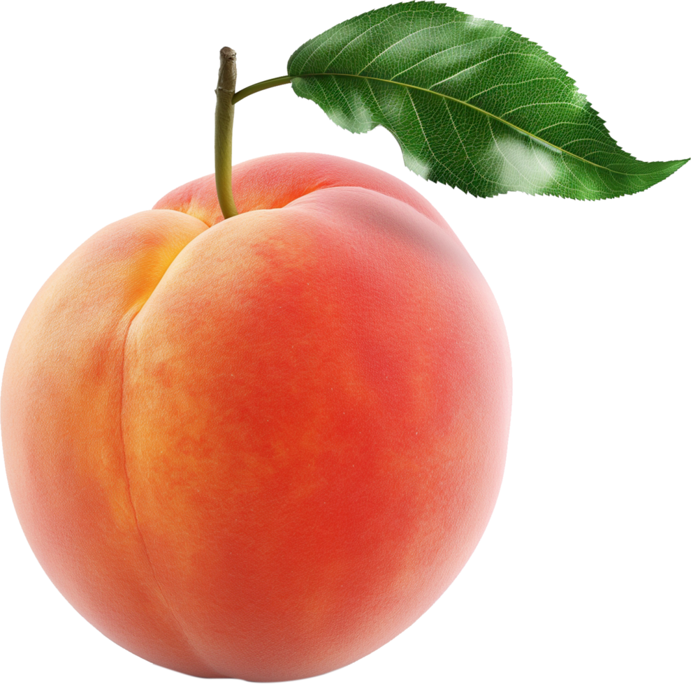 A fresh peach with a leaf isolated on a transparent background png