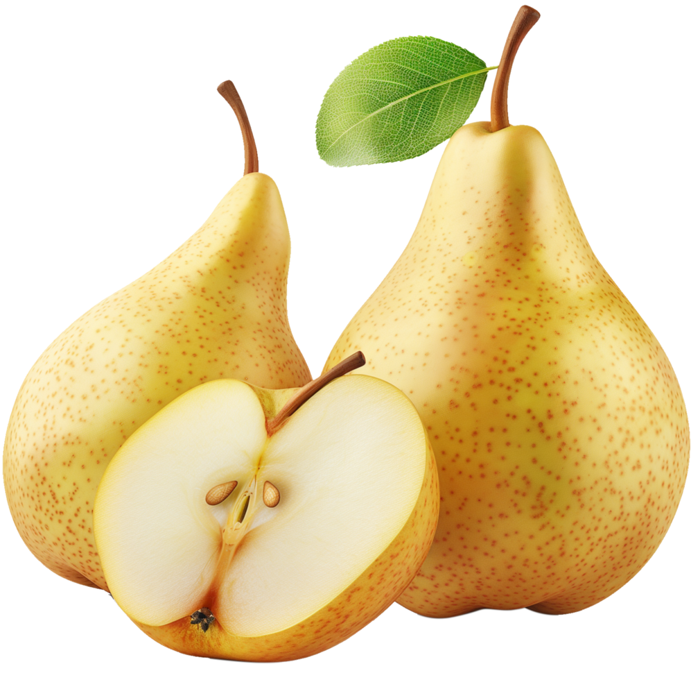 A fresh Pear with a half cut pear isolated on a Transparent Background png