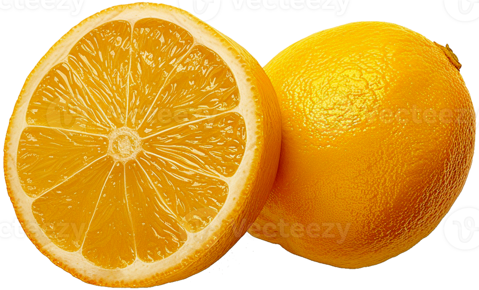 A whole Lemon with a half cut isolated on a transparent background png