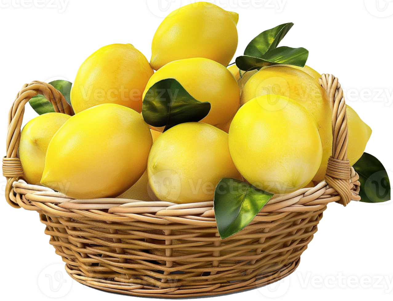 Bunch of lemons in a basket isolated on a transparent background png