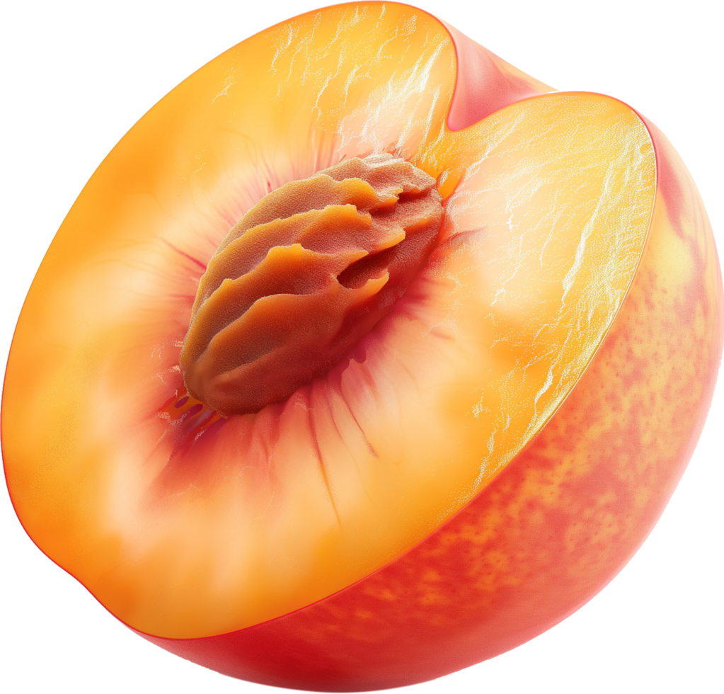 A fresh half cut peach isolated on a transparent background png