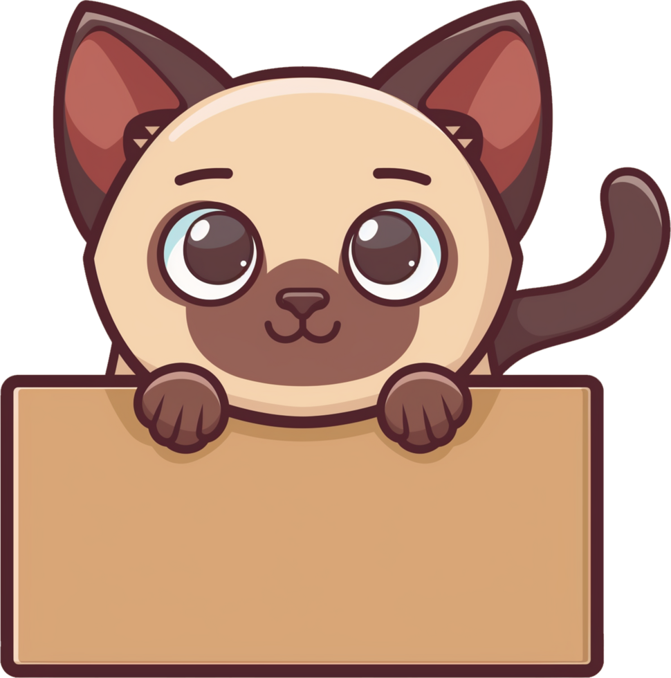 A cute Burmese cat stuck in cardboard isolated on a transparent background png